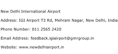 New Delhi International Airport Address Contact Number