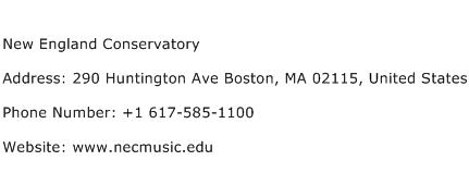New England Conservatory Address Contact Number