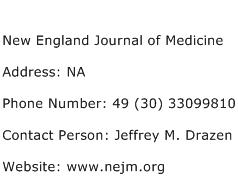 New England Journal of Medicine Address Contact Number