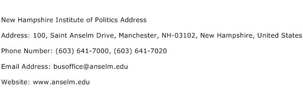 New Hampshire Institute of Politics Address Address Contact Number