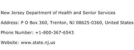 New Jersey Department of Health and Senior Services Address Contact Number