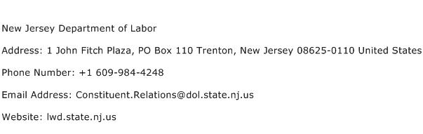 New Jersey Department of Labor Address Contact Number