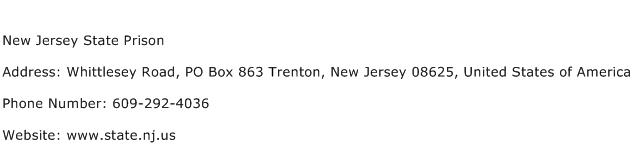 New Jersey State Prison Address Contact Number