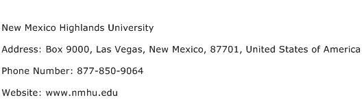 New Mexico Highlands University Address Contact Number