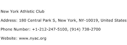 New York Athletic Club Address Contact Number