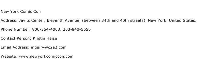 New York Comic Con Address Contact Number