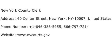 New York County Clerk Address Contact Number