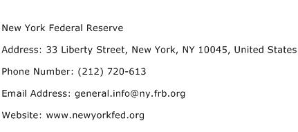 New York Federal Reserve Address Contact Number