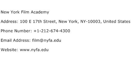 New York Film Academy Address Contact Number