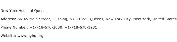 New York Hospital Queens Address Contact Number