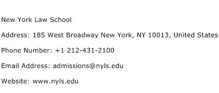 New York Law School Address Contact Number