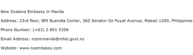 New Zealand Embassy in Manila Address Contact Number