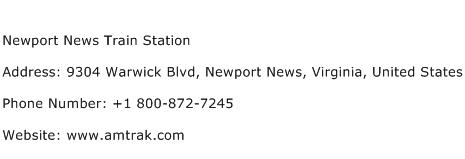 Newport News Train Station Address Contact Number