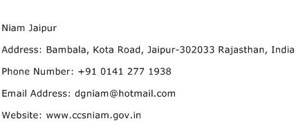 Niam Jaipur Address Contact Number