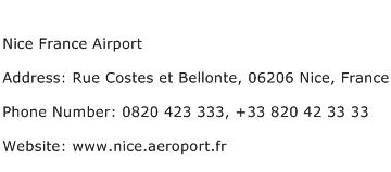 Nice France Airport Address Contact Number