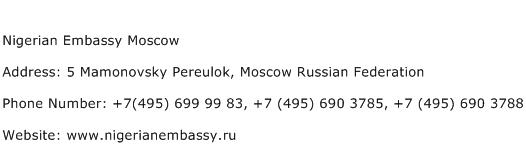 Nigerian Embassy Moscow Address Contact Number