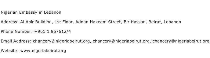 Nigerian Embassy in Lebanon Address Contact Number