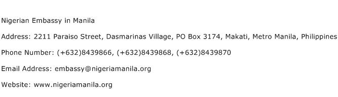 Nigerian Embassy in Manila Address Contact Number