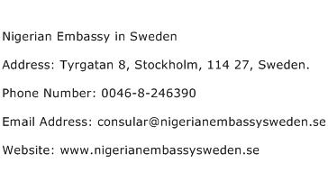Nigerian Embassy in Sweden Address Contact Number