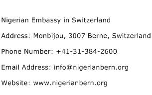 Nigerian Embassy in Switzerland Address Contact Number