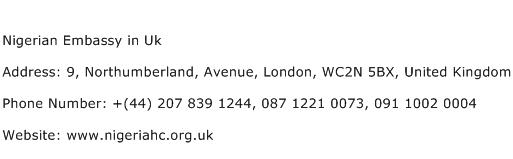 Nigerian Embassy in Uk Address Contact Number
