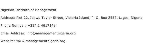 Nigerian Institute of Management Address Contact Number