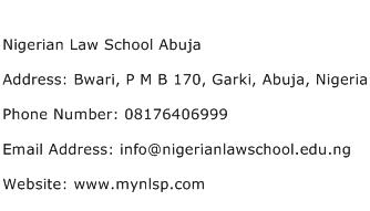 Nigerian Law School Abuja Address Contact Number