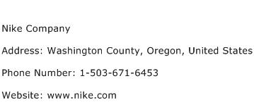 Nike Company Address, Contact Number of 