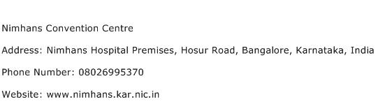 Nimhans Convention Centre Address Contact Number