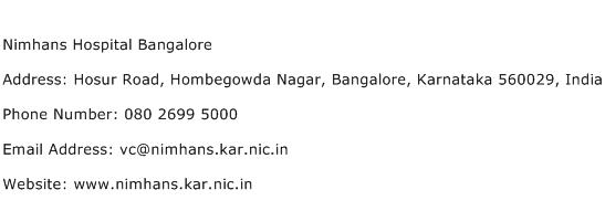 Nimhans Hospital Bangalore Address Contact Number