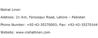 Nishat Linen Address Contact Number