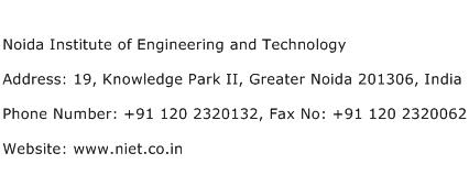 Noida Institute of Engineering and Technology Address Contact Number