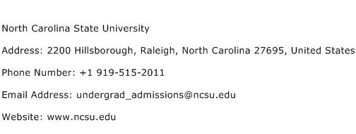 North Carolina State University Address Contact Number