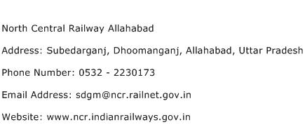 North Central Railway Allahabad Address Contact Number