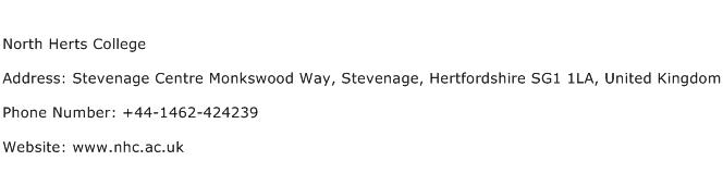 North Herts College Address Contact Number