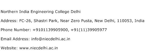 Northern India Engineering College Delhi Address Contact Number