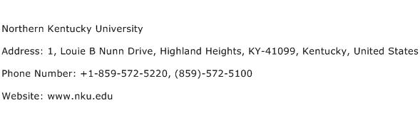 Northern Kentucky University Address Contact Number