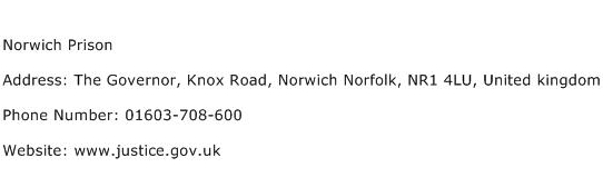 Norwich Prison Address Contact Number