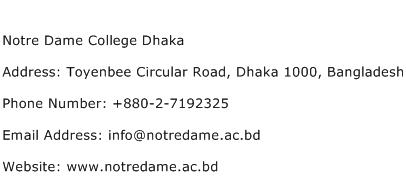 Notre Dame College Dhaka Address Contact Number