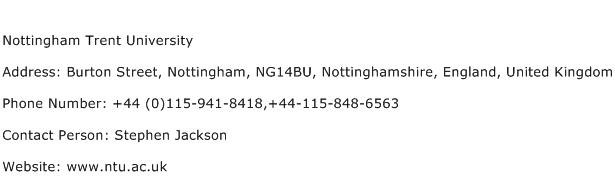 Nottingham Trent University Address Contact Number