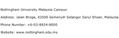 Nottingham University Malaysia Campus Address Contact Number