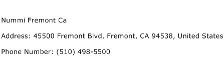 Nummi Fremont Ca Address Contact Number
