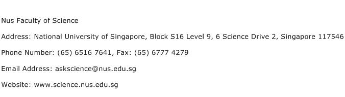 Nus Faculty of Science Address Contact Number