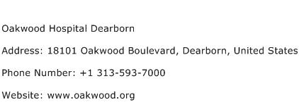 Oakwood Hospital Dearborn Address Contact Number