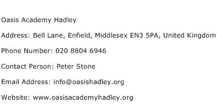 Oasis Academy Hadley Address Contact Number