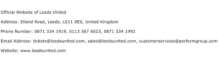 Official Website of Leeds United Address Contact Number