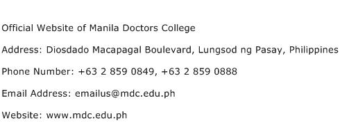 Official Website of Manila Doctors College Address Contact Number