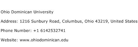 Ohio Dominican University Address Contact Number