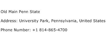 Old Main Penn State Address Contact Number