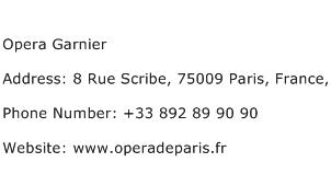 Opera Garnier Address Contact Number